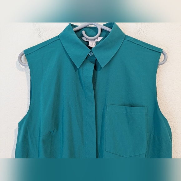 Athleta Emerald Green Teal Sleeveless Collared Button-Up Everlasting Tank Office - Picture 7 of 12